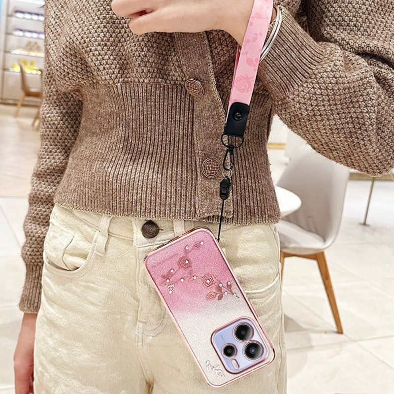 Kuori Xiaomi Redmi Note 14 4g Strasseja Ja Kukkia Sekä Nauha