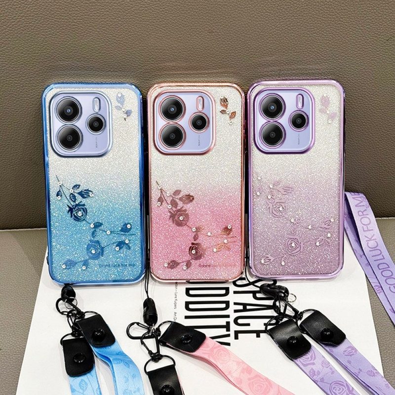 Kuori Xiaomi Redmi Note 14 4g Strasseja Ja Kukkia Sekä Nauha