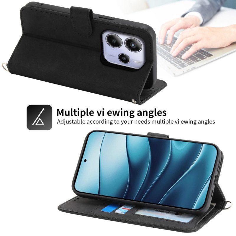 Nahkakotelo Xiaomi Redmi Note 14 4g Kukkakuvio Ja Hihnat