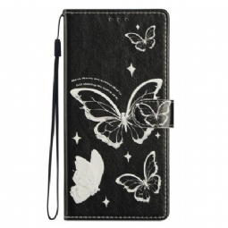 Nahkakotelo Xiaomi Redmi Note 14 4g Mustavalkoisia Perhosia