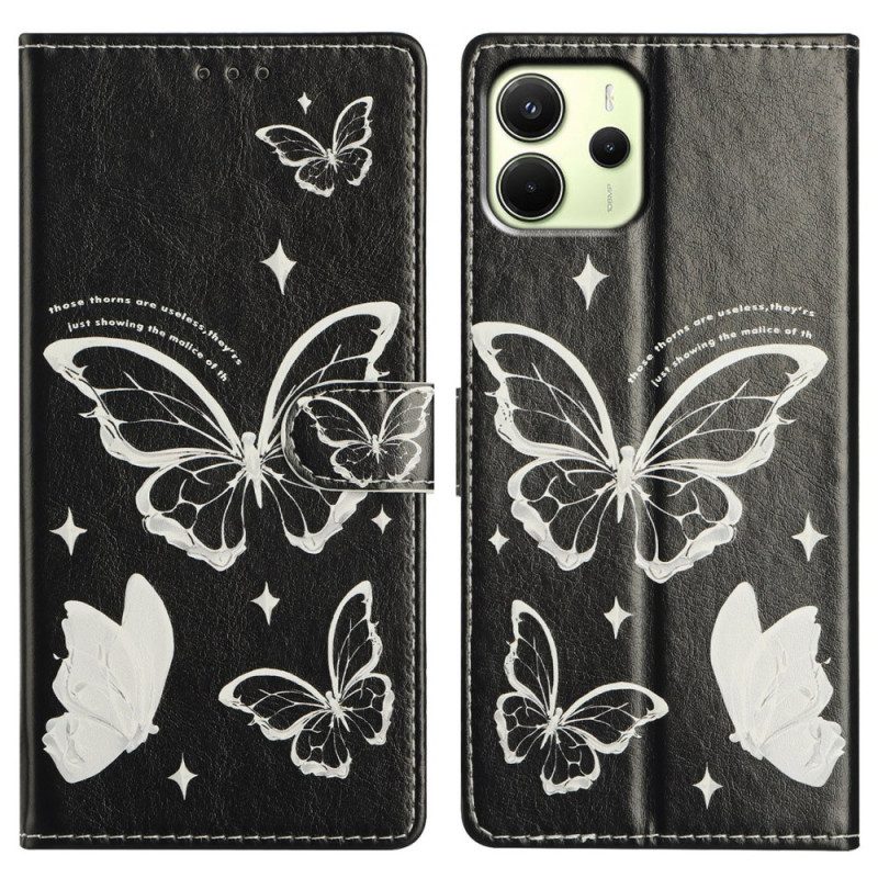 Nahkakotelo Xiaomi Redmi Note 14 4g Mustavalkoisia Perhosia