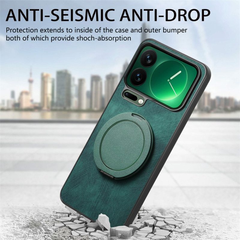 Puhelinkuoret Xiaomi 17 Pro Max Pyörivä Jalusta Ja Retrokuvioinen Nahkakuvio