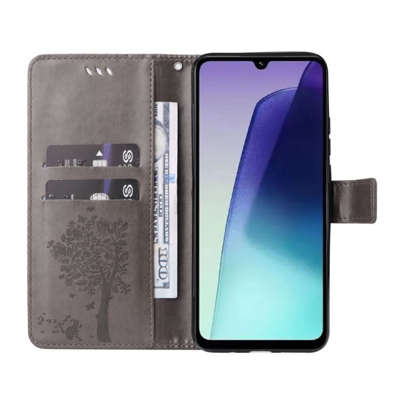 Nahkakotelo Poco C75 Kissa Ja Puu Hihnalla