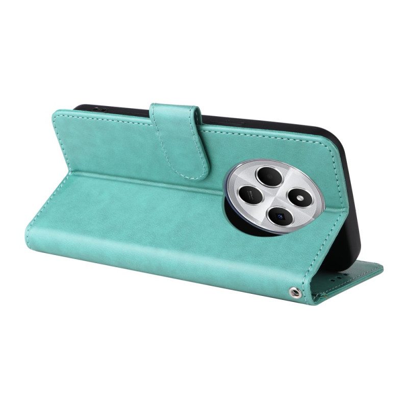 Nahkakotelo Poco C75 Kukkia Ja Perhosia Nauhalla