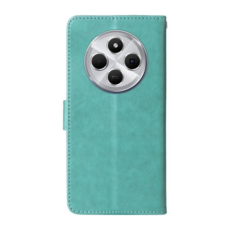 Nahkakotelo Poco C75 Kukkia Ja Perhosia Nauhalla