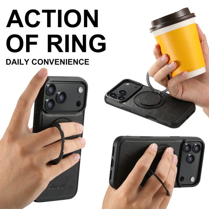 Kuori iPhone 17 Pro Magsafe-yhteensopiva Vahattu Nahkaefekti Pyörivällä Kiinnikkeellä