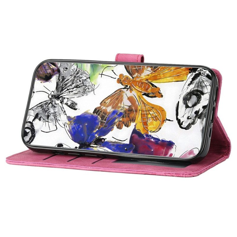 Kotelot Xiaomi Redmi Note 14 Pro 4g Puhelinkuoret Mokkanahkakuvio Perhoset