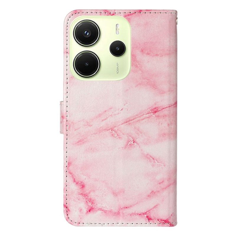 Nahkakotelo Xiaomi Redmi Note 14 Pro 4g Vaaleanpunainen Marmorikuvio