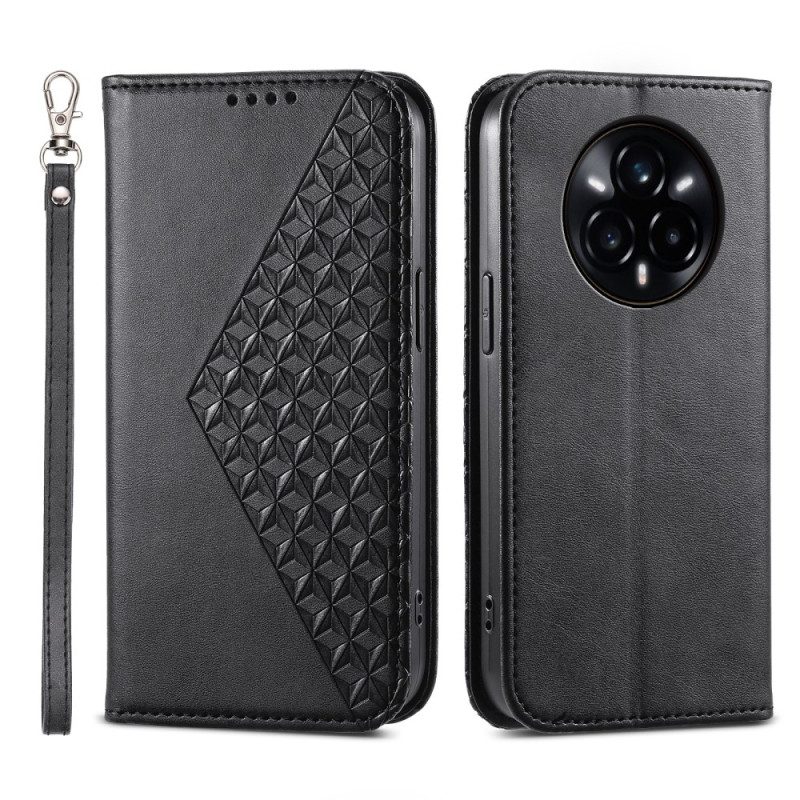 Nahkakotelo Realme 14 Pro 5g Teksturoitu Muotoilu Hummerilukon Hihnalla