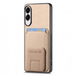 Kuori Samsung Galaxy S25 5g Edge Hiilikuitutekstuurilla Varustettu Korttikotelo Ja Integroitu Jalusta