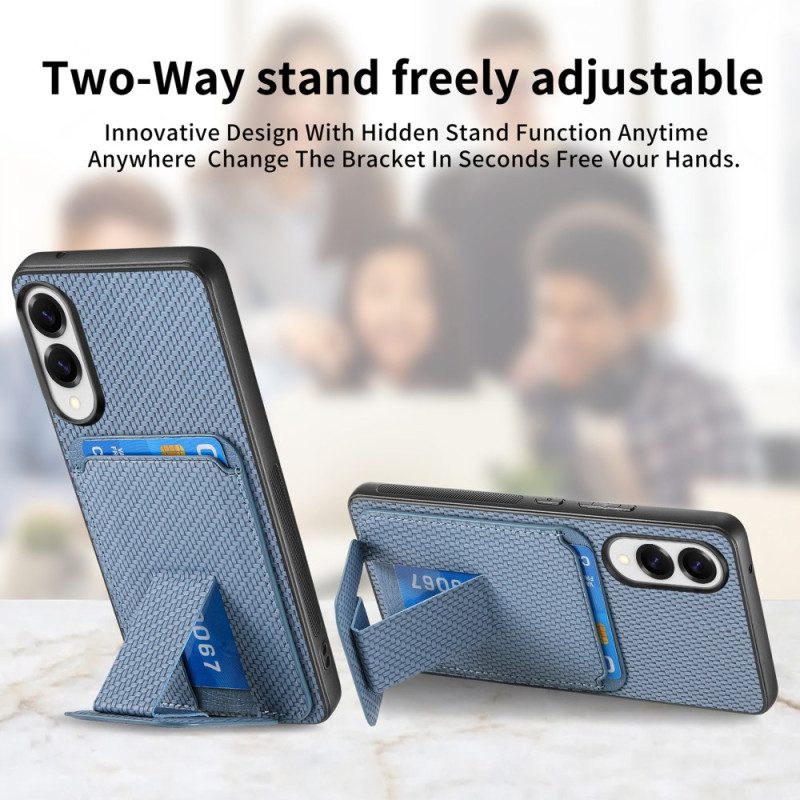 Kuori Samsung Galaxy S25 5g Edge Hiilikuitutekstuurilla Varustettu Korttikotelo Ja Integroitu Jalusta