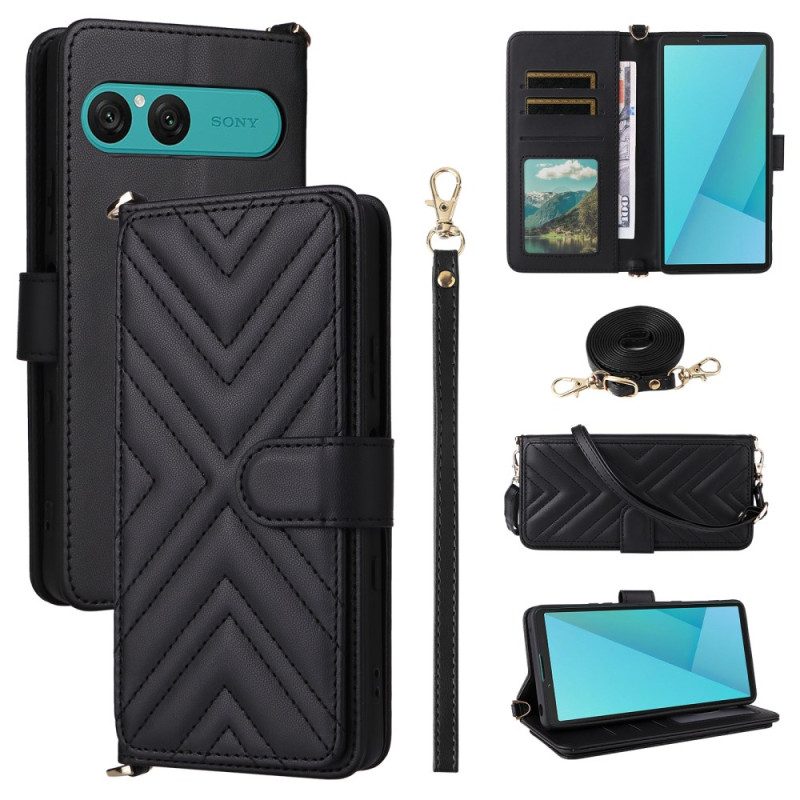 Nahkakotelo Sony Xperia 10 Vii Tikattu Hihna Ja Rannehihna