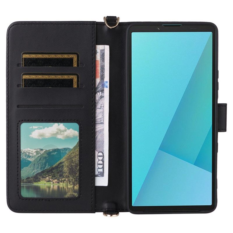 Nahkakotelo Sony Xperia 10 Vii Tikattu Hihna Ja Rannehihna