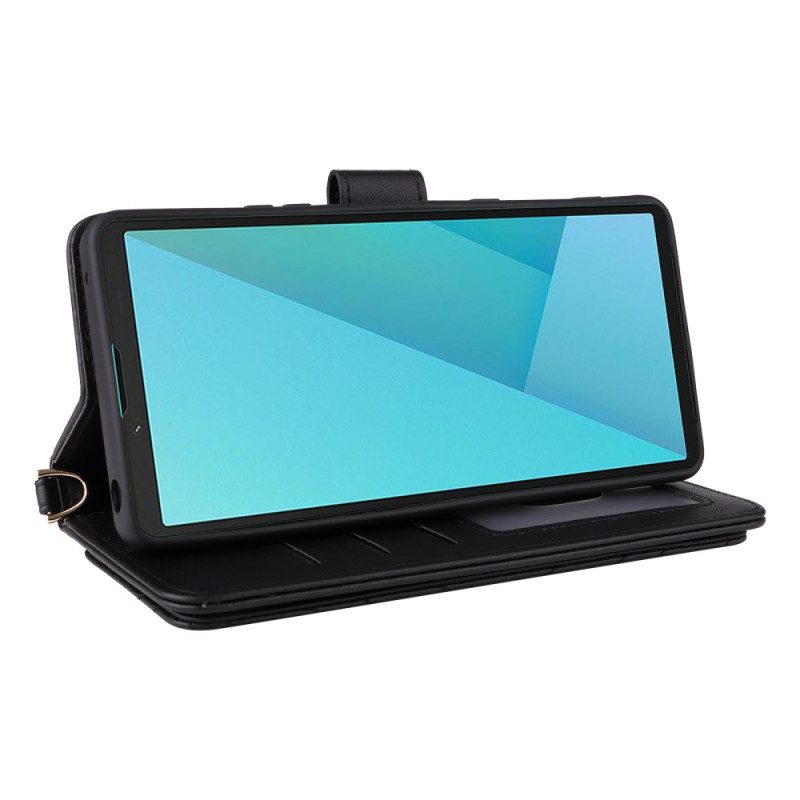 Nahkakotelo Sony Xperia 10 Vii Tikattu Hihna Ja Rannehihna