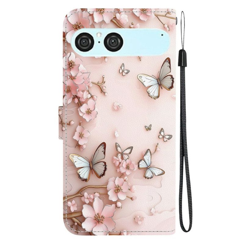 Nahkakotelo Sony Xperia 10 Vii Vaaleanpunaisia Perhosia