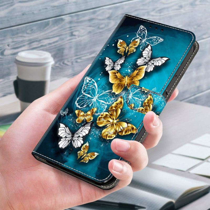 Kotelot Samsung Galaxy A17 4g / 5g Puhelinkuoret Kultaiset Perhoset Vihreällä Taustalla