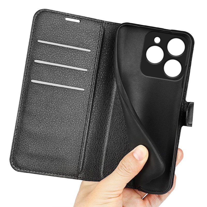 Kotelot Realme Note 60 Klassinen Litsikuvioinen Tekonahka