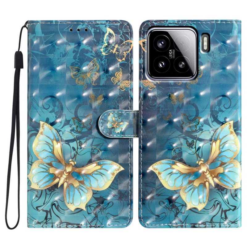 Nahkakotelo Xiaomi 15 3d-perhosia