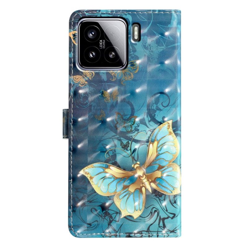 Nahkakotelo Xiaomi 15 3d-perhosia