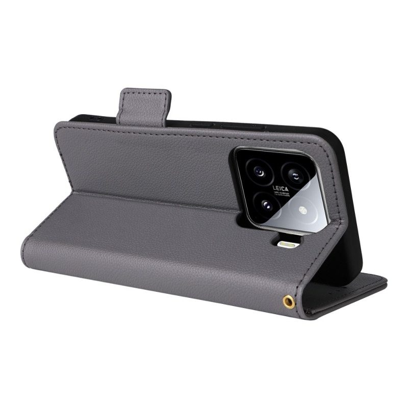 Nahkakotelo Xiaomi 15 Litsi-keinonahka Hihnalla