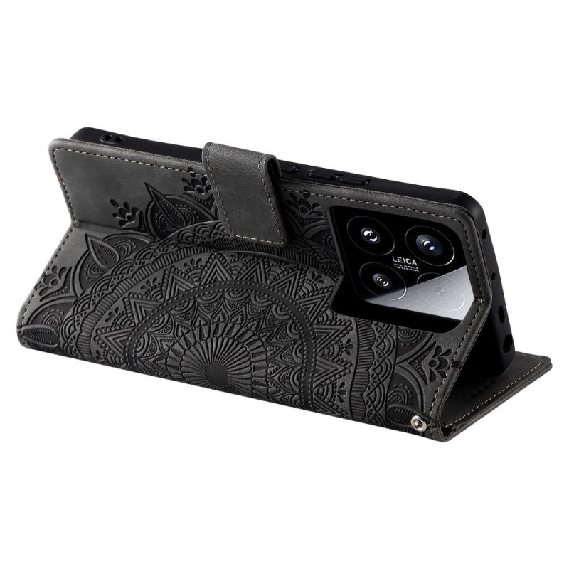 Nahkakotelo Xiaomi 15 Mandala-mokkanahkaefekti