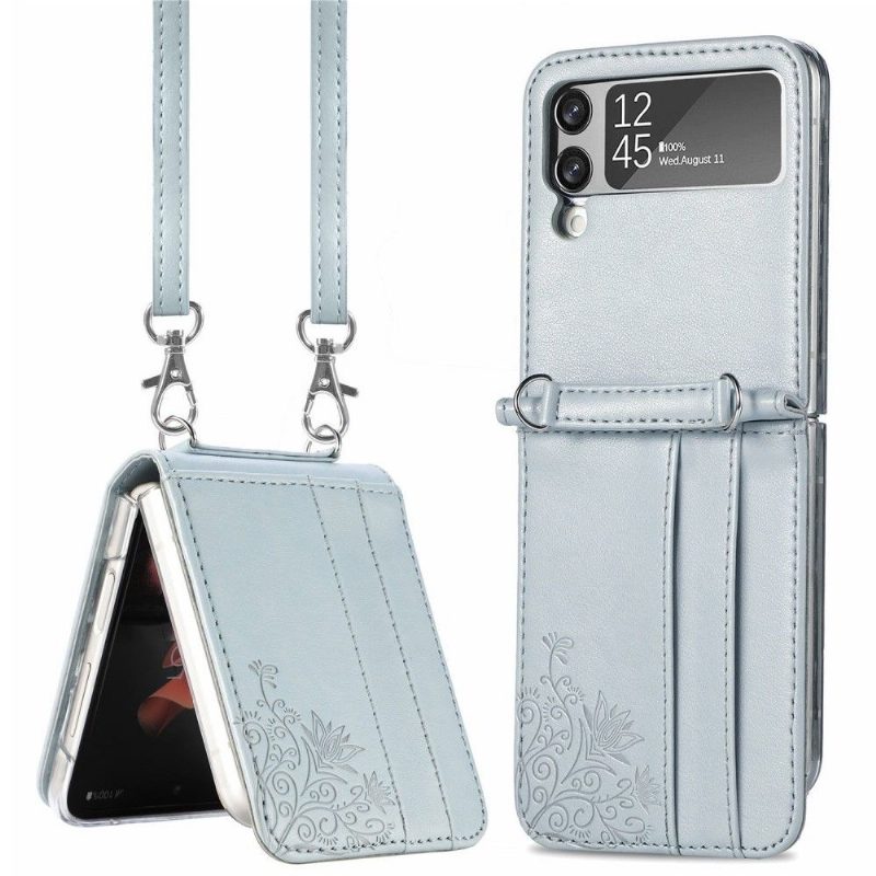 Kuori Samsung Galaxy Z Flip 3 5G Kiristysnyörillä Korttikotelo Kukkia