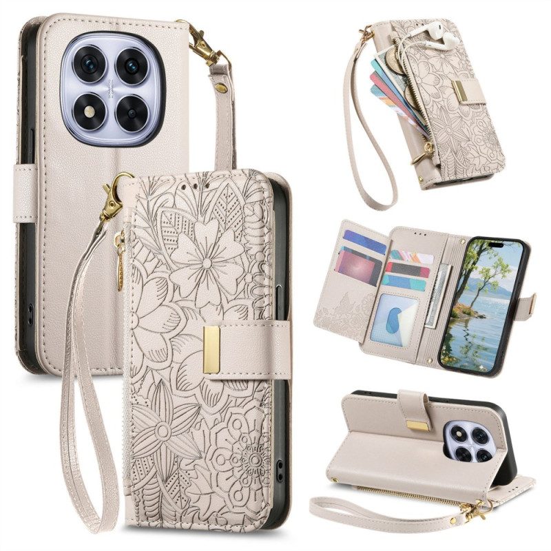 Kotelot Xiaomi Redmi Note 15 Pro Plus 5g Puhelinkuoret Kukkakuvio Ja Vetoketjullinen Tasku