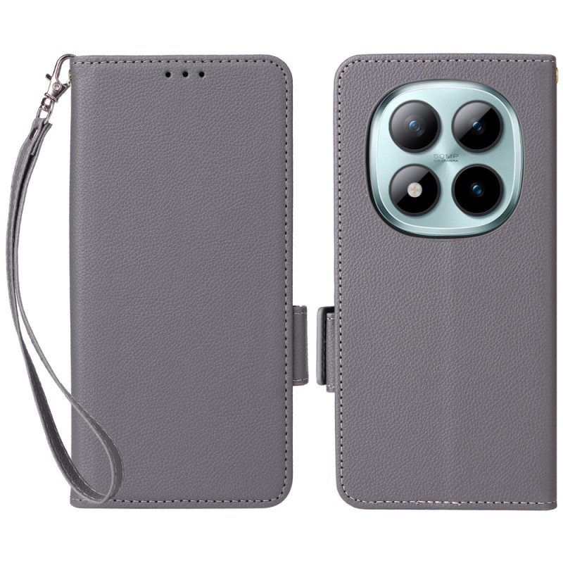 Nahkakotelo Xiaomi Redmi Note 15 Pro Plus 5g Litsi-keinonahka Hihnalla