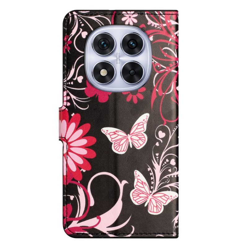 Nahkakotelo Xiaomi Redmi Note 15 Pro Plus 5g Perhosia Mustalla Taustalla