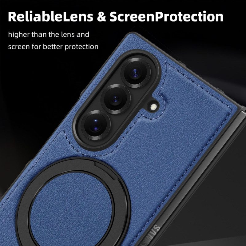 Kuori Samsung Galaxy Z Fold 7 Magsafe-yhteensopiva Nahkaefekti Pyörivällä Rengaspidikkeellä