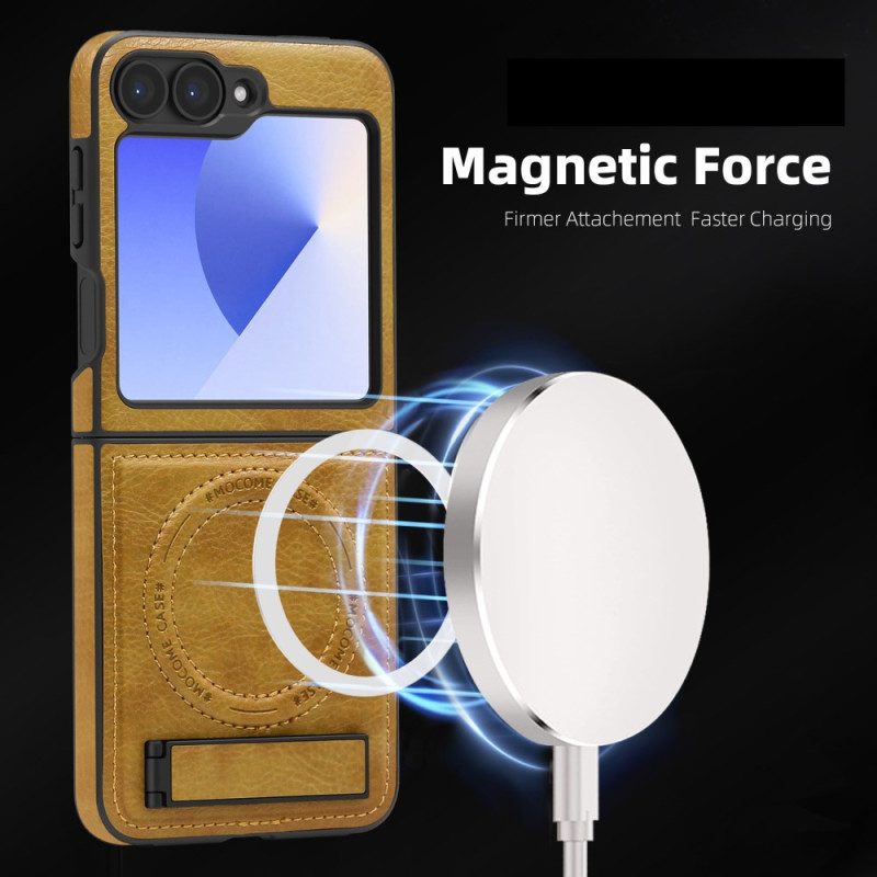 Kuori Samsung Galaxy Z Flip 7 Fe Magsafe-yhteensopiva Nahkaefekti Jalusta