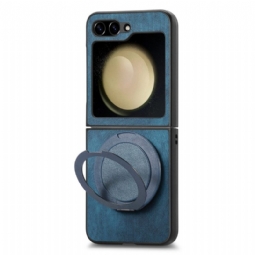 Kuori Samsung Galaxy Z Flip 7 Fe Mokkanahkaefekti Pyörivällä Jalustalla