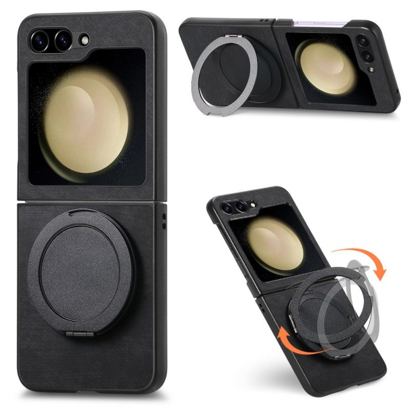 Kuori Samsung Galaxy Z Flip 7 Fe Mokkanahkaefekti Pyörivällä Jalustalla