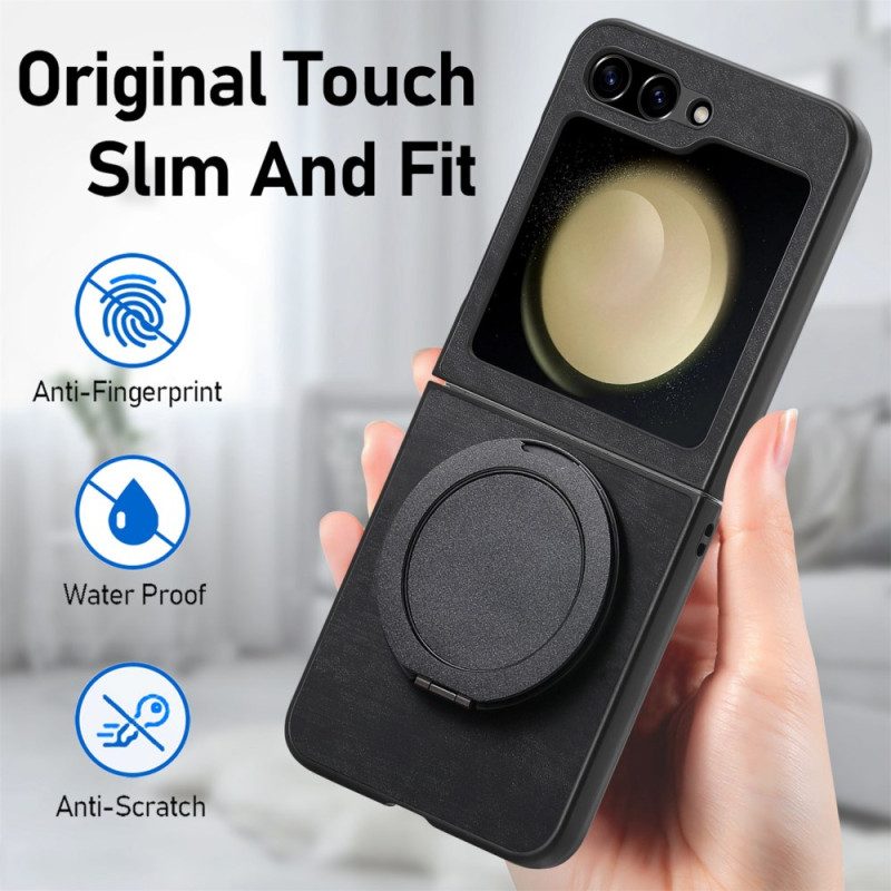 Kuori Samsung Galaxy Z Flip 7 Fe Mokkanahkaefekti Pyörivällä Jalustalla