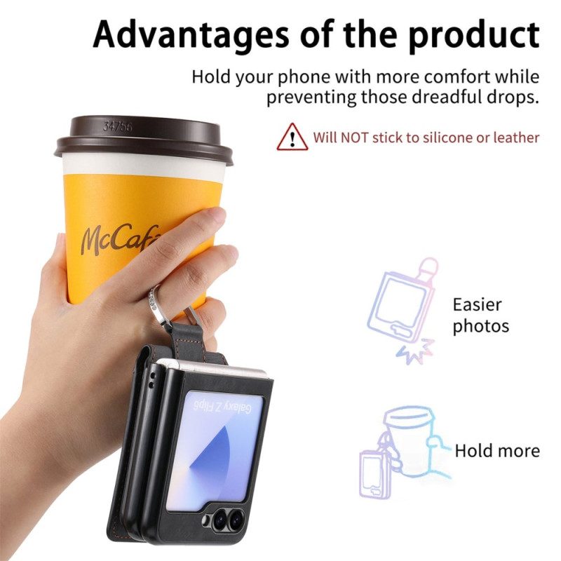 Kuori Samsung Galaxy Z Flip 7 Fe Mokkanahkakuvio Korttikotelolla Suojakuori