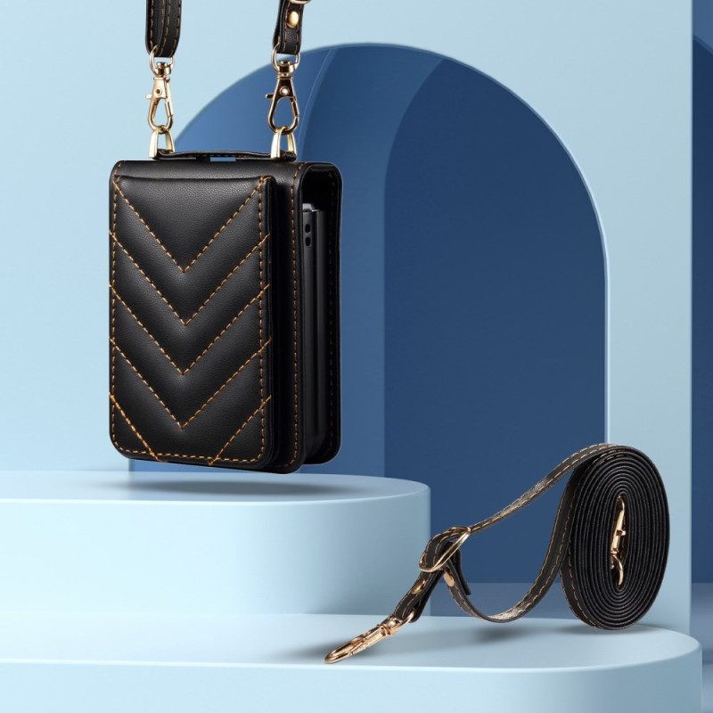 Kuori Samsung Galaxy Z Flip 7 Fe Tikattu Korttiteline Ja Olkahihna Suojakuori