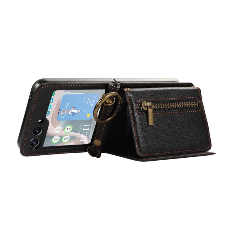 Kuori Samsung Galaxy Z Flip 7 Fe Vetoketjullinen Lompakko Ja Olkahihna Suojakuori