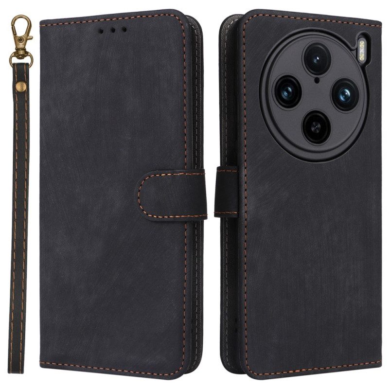 Kotelot Vivo X100 Pro Mokkanahkakuvioinen Ranneke Suojakuori