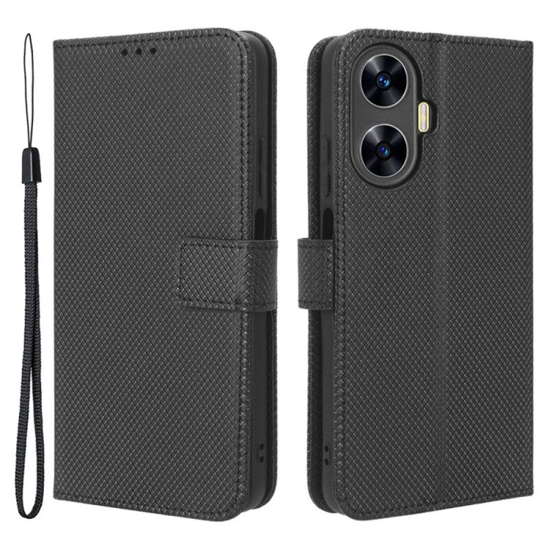 Kotelot Realme C55 Puhelinkuoret Teksturoitu Hihnalompakko