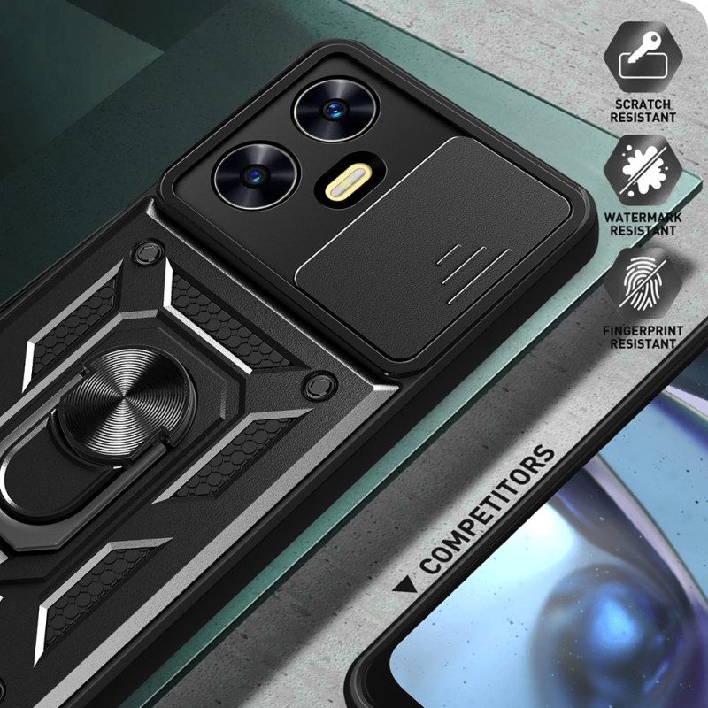 Kuori Realme C55 Sormuspidike Ja Liukuva Linssinsuojus Suojakuori