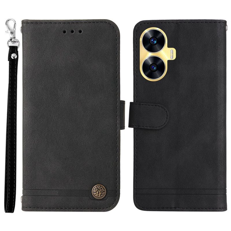 Nahkakotelo Realme C55 Mokkanahkamainen Koristeniitti