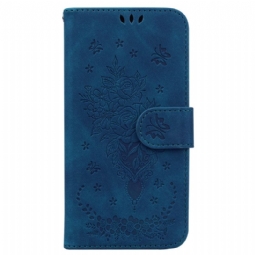 Nahkakotelo Realme C55 Ruusuja Ja Perhosia Kuvioinnilla