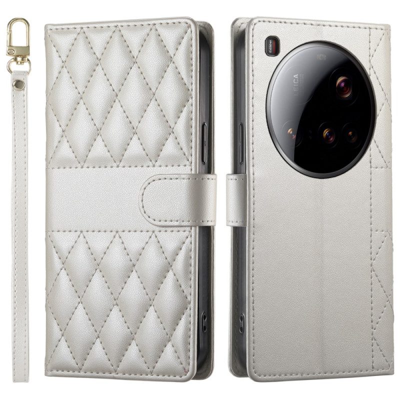 Nahkakotelo Xiaomi 15 Ultra Tikattu Hihna Ja Olkahihna