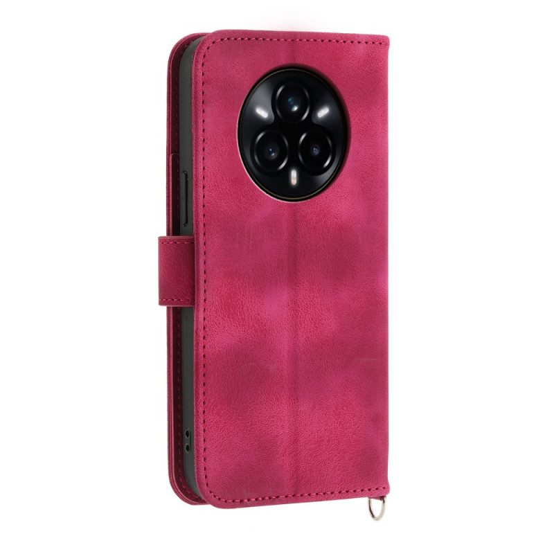 Kotelot Realme 14 Pro Plus 5g Pitsimokkanahkaefekti Hihnalla Ja Olkahihnalla Suojakuori