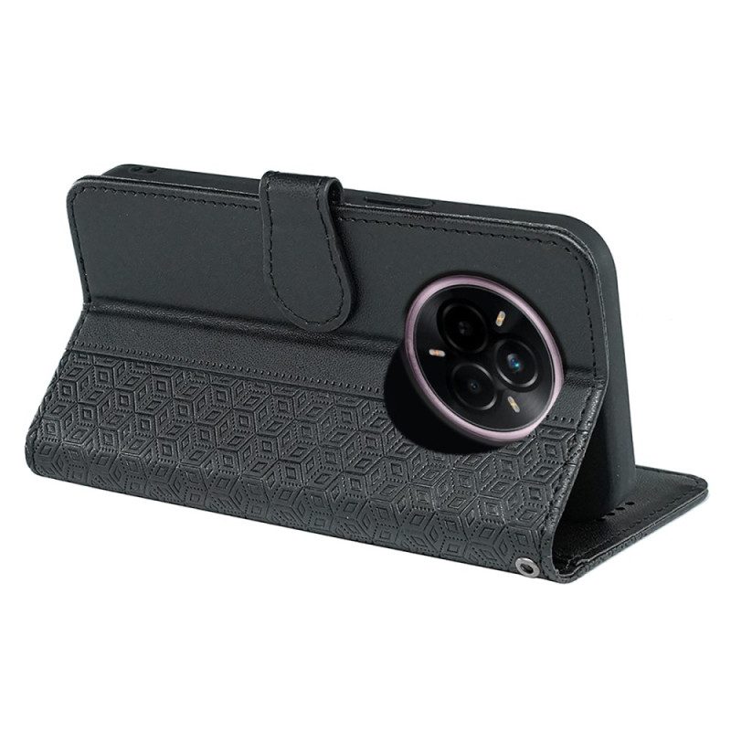 Nahkakotelo Realme 14 Pro Plus 5g Kuutiokuvioinen Ranneke