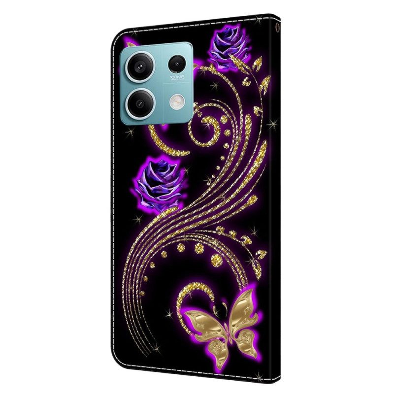 Kotelot Xiaomi Redmi Note 13 5g Violetit Kukat Ja Perhoset
