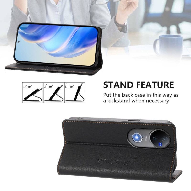 Nahkakotelo Vivo V50 5g Rfid-suoja Ja Säädettävä Jalusta