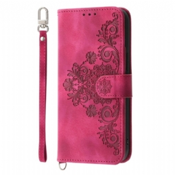 Kotelot Realme C75 Puhelinkuoret Mokkanahkainen Pitsikuvio Hihnalla Ja Olkahihnalla