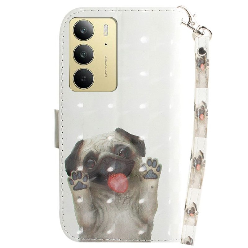 Nahkakotelo Realme C75 Mopsi Avainnauha