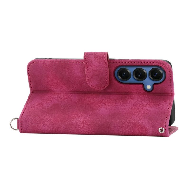 Nahkakotelo Samsung Galaxy S26 Kukallinen Mokkanahkakuvio Hihnoilla